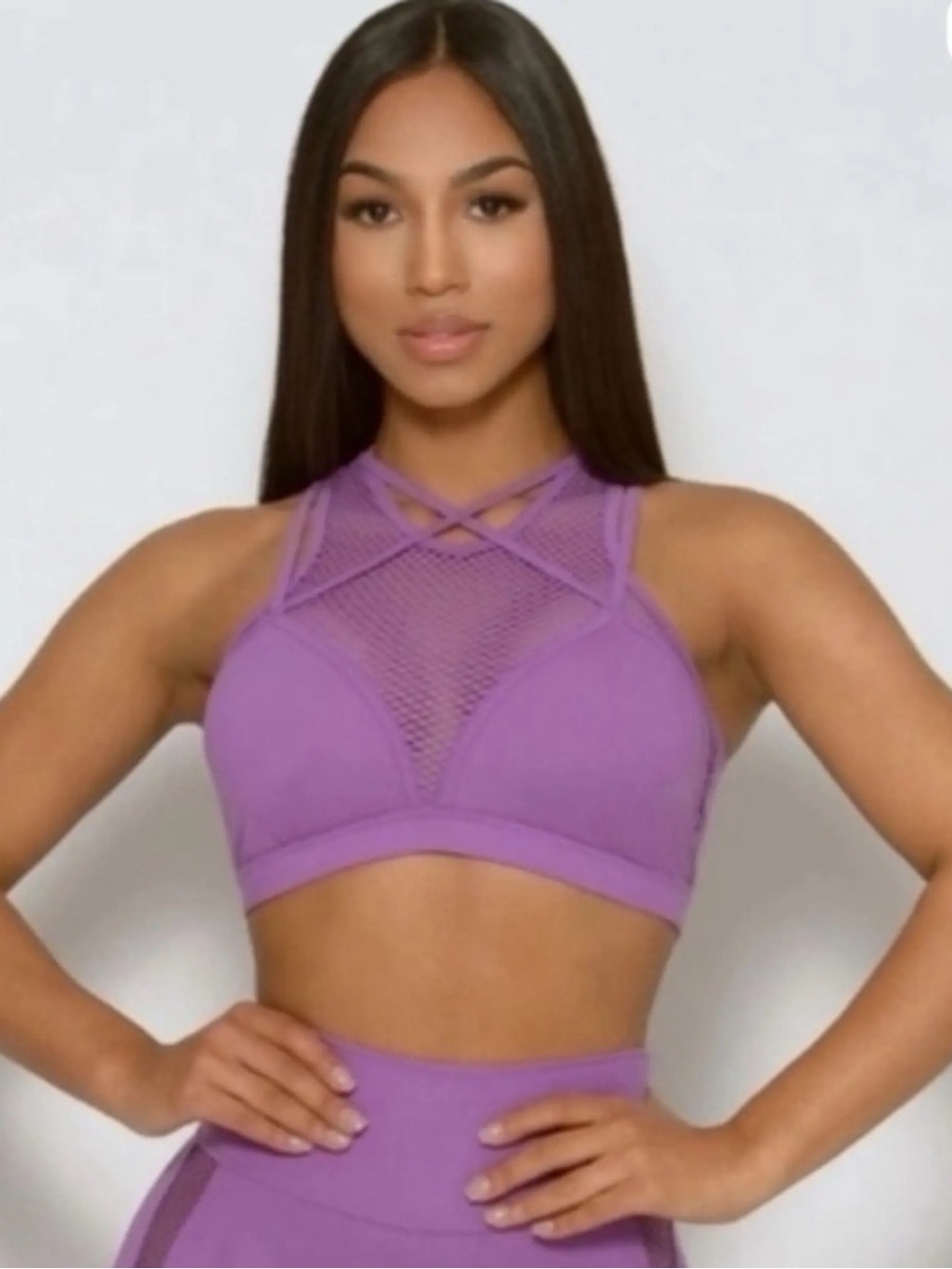 Bombshell Sportswear Purple Violet High-Neck Mesh Sports Bra